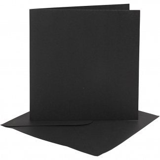 Kort og kuverter, kort str. 15,2x15,2 cm, kuvert str. 16x16 cm, 230 g, sort, 4 sæt/ 1 pk.