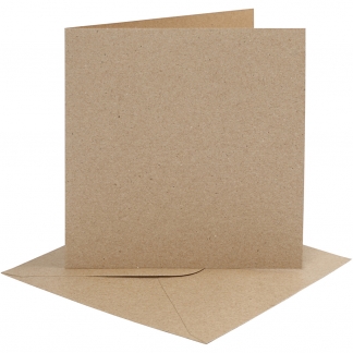 Kort og kuverter, kort str. 15,2x15,2 cm, kuvert str. 16x16 cm, 230 g, natur, 4 sæt/ 1 pk.