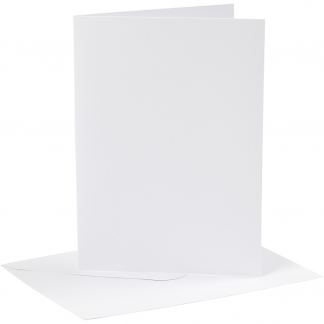Kort og kuverter, kort str. 12,7x17,8 cm, kuvert str. 13,3x18,5 cm, 230 g, hvid, 4 sæt/ 1 pk.