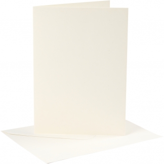 Kort og kuverter, kort str. 12,7x17,8 cm, kuvert str. 13,3x18,5 cm, 220 g, råhvid, 4 sæt/ 1 pk.