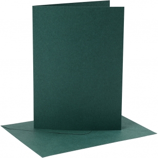 Kort og kuverter, kort str. 12,7x17,8 cm, kuvert str. 13,3x18,5 cm, 230 g, mørk grøn, 4 sæt/ 1 pk.