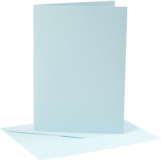 Kort og kuverter, kort str. 12,7x17,8 cm, kuvert str. 13,3x18,5 cm, 220 g, lys blå, 4 sæt/ 1 pk.