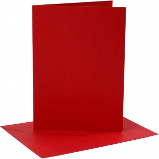 Kort og kuverter, kort str. 12,7x17,8 cm, kuvert str. 13,3x18,5 cm, 230 g, rød, 4 sæt/ 1 pk.