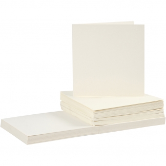 Kort og kuverter, kort str. 15x15 cm, kuvert str. 16x16 cm, 110+220 g, råhvid, 50 sæt/ 1 pk.
