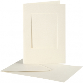 Passepartoutkort med kuvert, rektangulær, kort str. 10,5x15 cm, kuvert str. 11,5x16,5 cm, råhvid, 10 sæt/ 1 pk.