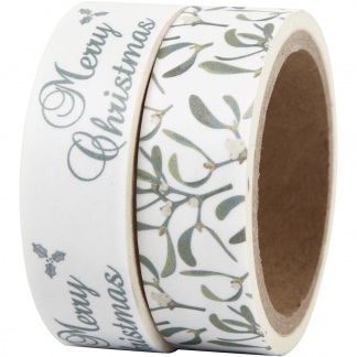 Masking Tape, mistelten og Merry Christmas, B: 15 mm, 2x5m/ 1 pk.