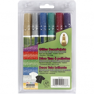 Deco Tekstiltusch, streg 3 mm, glitterfarver, 6stk./ 1 pk.