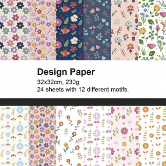 Designpapir, for&aring;r, ark 32x32 cm, 230 g, 24 ark/ 1 pk.