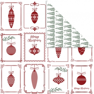 Designpapir, julekugler og juletræer, 30,5x30,5 cm, 180 g, 5 ark/ 1 pk.