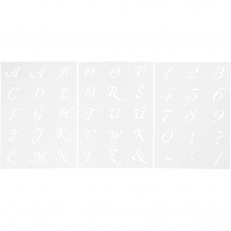 Skabeloner, bogstaver og tal, H: 20-30 mm, A5, 148x210 mm, 3 ark/ 1 pk.