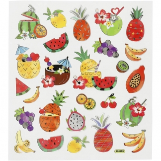 Stickers, eksotiske frugter, 15x16,5 cm, 1 ark