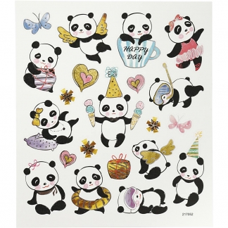 Stickers, pandaer, 15x16,5 cm, 1 ark