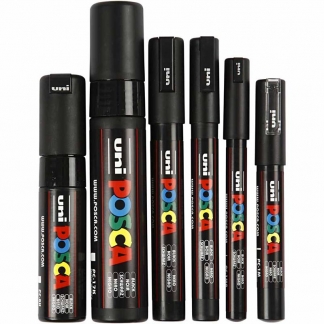 Posca Tusch, streg 0,7-15 mm, sort, 6 stk./ 1 pk.