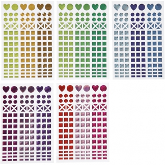 Stickers til mosaik, diam. 8-14 mm, 11x16,5 cm, ass. farver, 10 ark/ 1 pk.