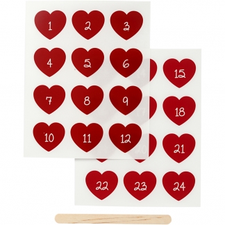 Rub on stickers, kalendertal, H: 32 mm, B: 28 mm, 12,2x15,3 cm, rød, 1 pk.
