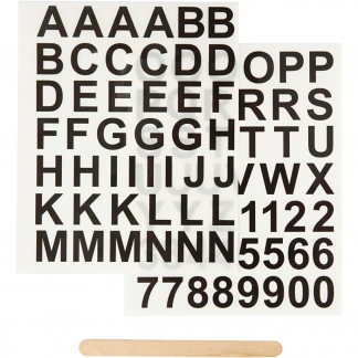Rub on stickers, bogstaver og tal, H: 17 mm, 12,2x15,3 cm, sort, 1 pk.