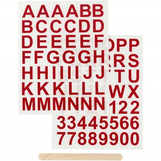 Rub on stickers, bogstaver og tal, H: 17 mm, 12,2x15,3 cm, rød, 1 pk.