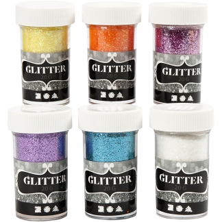 Glitter, ass. farver, 6x20 g/ 1 pk.