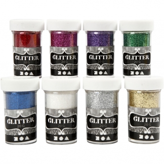 Glitter, ass. farver, 8x20 g/ 1 pk.