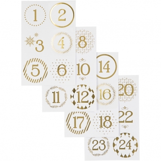 Kalendertal, diam. 40 mm, 9x14 cm, guld, hvid, 4 ark/ 1 pk.