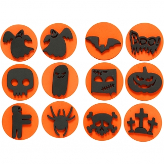 Skumstempler, halloween, diam. 7,5 cm, tykkelse 2,5 cm, 6 stk./ 1 pk.