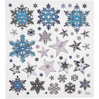Fancy stickers, ark 15x16,5 cm, ca. 48 stk., Snekrystaller, 1ark