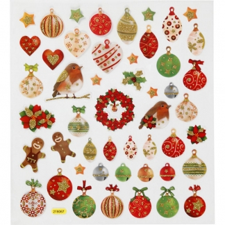 Stickers, julekugler og pynt, ark 15x16,5 cm, 1 ark