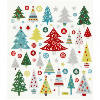 Stickers, ark 15x16,5 cm, ca. 63 stk., juletræ, 1ark