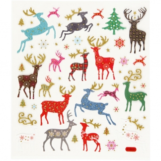Stickers, ark 15x16,5 cm, ca. 44 stk., rensdyr, 1ark