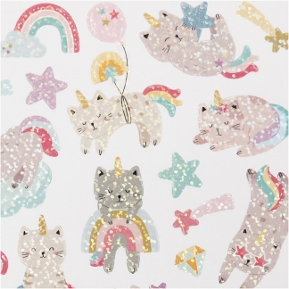 Stickers, unicorn katte, 15x16,5 cm, 1 ark