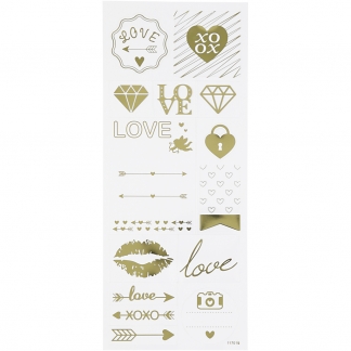 Stickers, love, 10x24 cm, guld, 1 ark