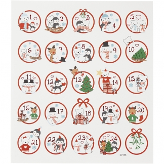 Stickers, polar sjov - kalendertal 1-24, 15x16,5 cm, 1 ark