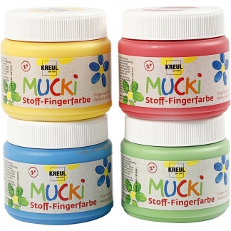 Muck Finger- og tekstilmaling, blå, grøn, rød, gul, 4x150 ml/ 1 pk.