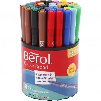 Berol Colourfine Tusch, diam. 10 mm, streg 0,3-0,7 mm, ass. farver, 42 stk./ 1 ds.