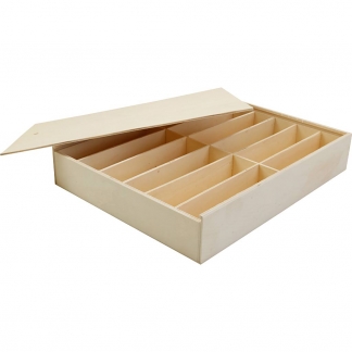 Tr&aelig;boks med l&aring;g 12 rum, H: 8,5 cm, L: 32,5 cm, B: 36 cm