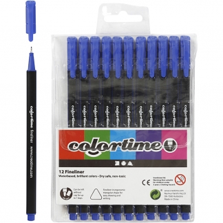 Colortime Fineliner Tusch, streg 0,6-0,7 mm, mørk blå, 12 stk./ 1 pk.