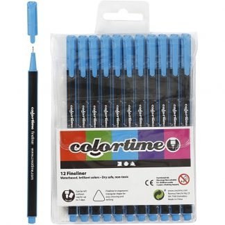 Colortime Fineliner Tusch, streg 0,6-0,7 mm, lyseblå, 12 stk./ 1 pk.