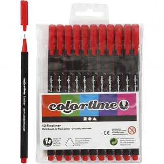 Colortime Fineliner Tusch, streg 0,6-0,7 mm, rød, 12 stk./ 1 pk.
