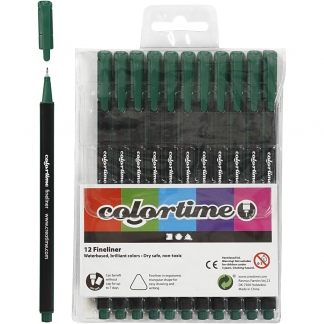 Colortime Fineliner Tusch, streg 0,6-0,7 mm, mørk grøn, 12 stk./ 1 pk.