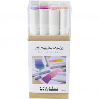 Illustration Marker, streg 1+8 mm, pastelfarver, 12stk./ 1 pk.