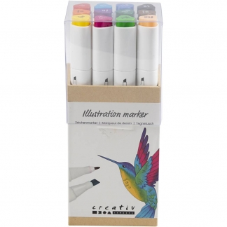 Illustration Marker, streg 1+8 mm, standardfarver, 12stk./ 1 pk.