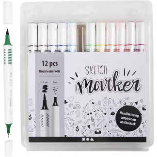 Sketch Marker, streg 1+2-5 mm, standardfarver, 12stk./ 1 pk.