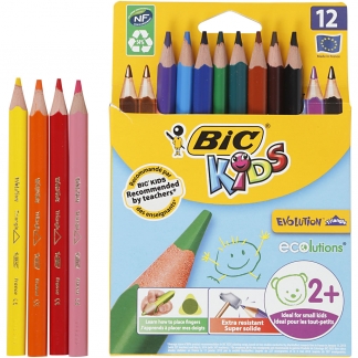 BIC Evolution Triangle Farveblyanter, L: 14 cm, mine 5 mm, ass. farver, 12stk./ 1 pk.