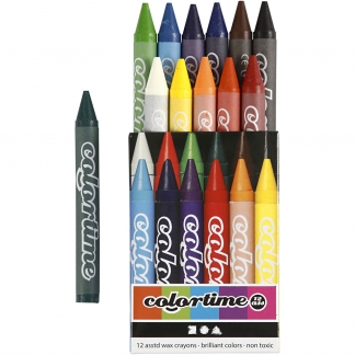 Colortime farvekridt, ass. farver, L: 10 cm, tykkelse 11 mm, 12 stk./ 1 pk.