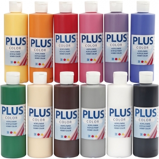 Plus Color Hobbymaling, standardfarver, 12x250 ml/ 1 pk.