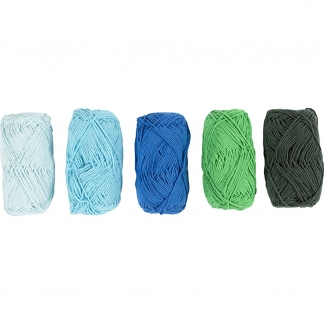Bomuldsgarn, nr. 8/4, L: 5x50 M, blå/grøn harmoni, 5x20 g/ 1 pk.