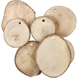 Træskiver med hul, diam. 40-70 mm, hulstr. 4 mm, tykkelse 5 mm, 25 stk./ 1 pk.