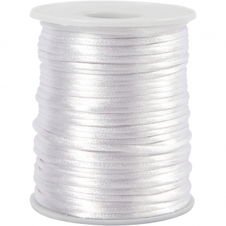 Satinsnor, tykkelse 2 mm, hvid, 50 m/ 1 rl.
