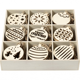 Juleoph&aelig;ng, ass. kugler, str. 7-9 cm, tykkelse 4 mm, 90 stk./ 1 pk.