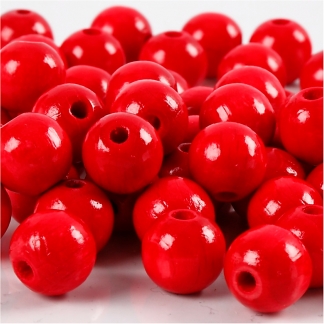 Træperler, diam. 10 mm, hulstr. 3 mm, rød, 20 g/ 1 pk.